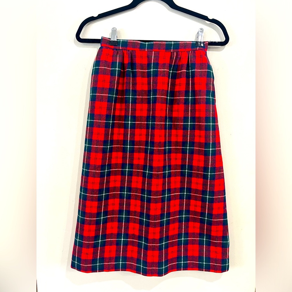 Vintage Womens Pendleton Wool‎ Skirt Lined Christmas Plaid Red Check